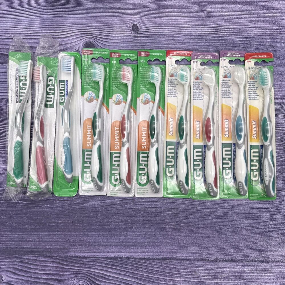10 Summit Sunstar GUM 505 509 504 SuperTip Compact Soft Toothbrushes Sensitive